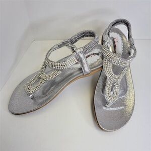 SILVER Rhinestones Adjustable Strap Size 7 Toe Post Summer Beach Womens Sandals